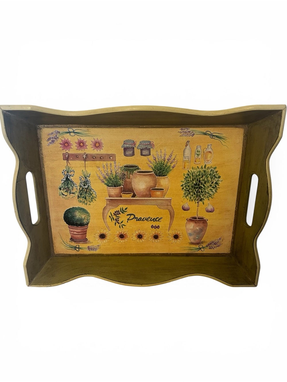 Provence Decorative Serving Tray in Yellow and Olive Green
